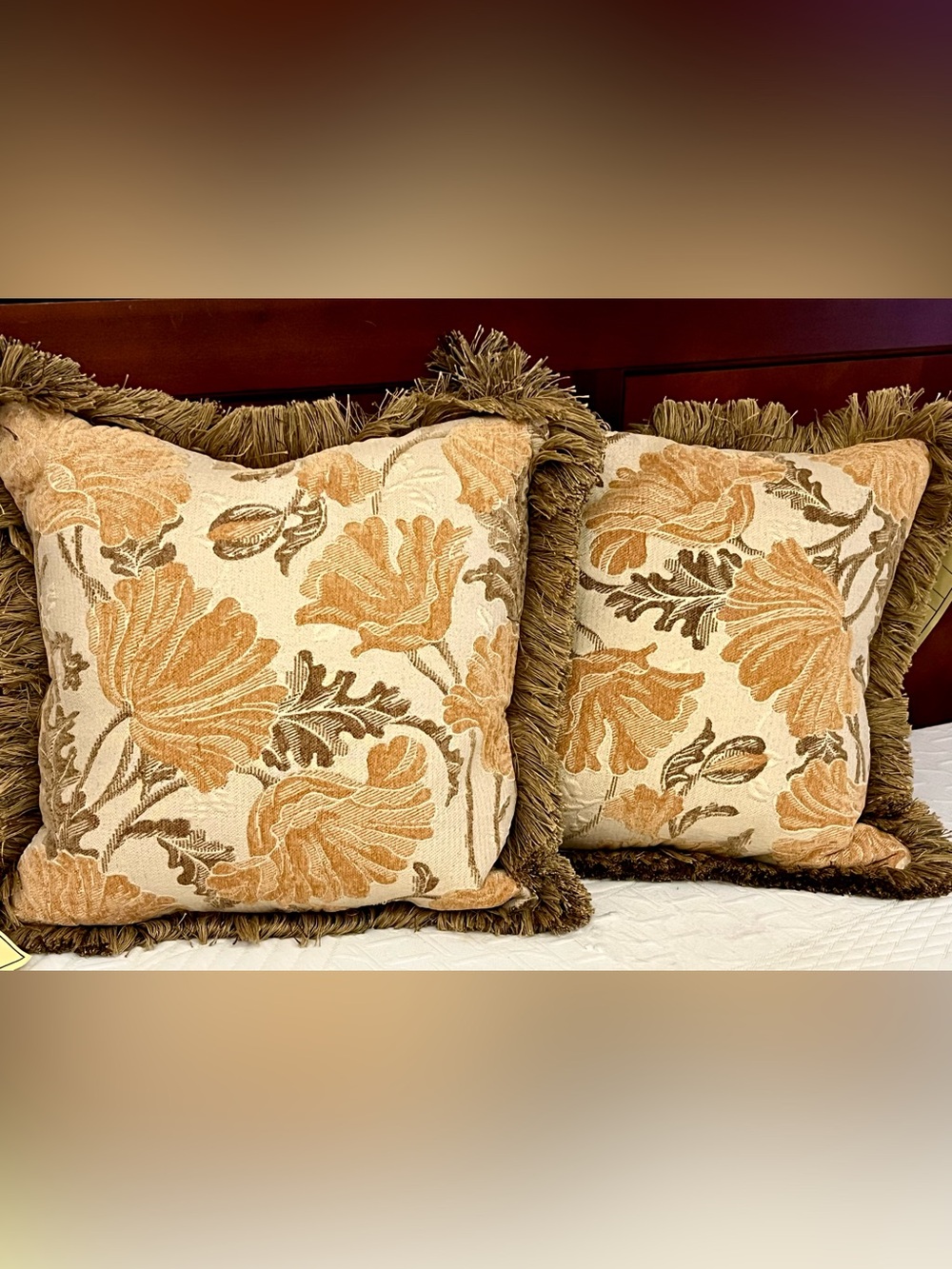 Arhaus Reversible Tapestry & Chenille Fringe Throw Pillows w/ Down Inserts - Set